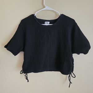 Black 100% Cotton Gauze Cinch Crop Top Side Ties Cropped Length Just Be